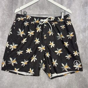 Volcom Manic 2 Board Shorts Mens Large Black Floral Swim Trunks
